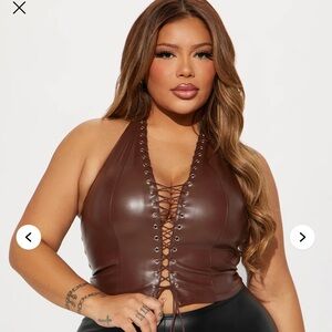 Plus Halter Lace Up Top